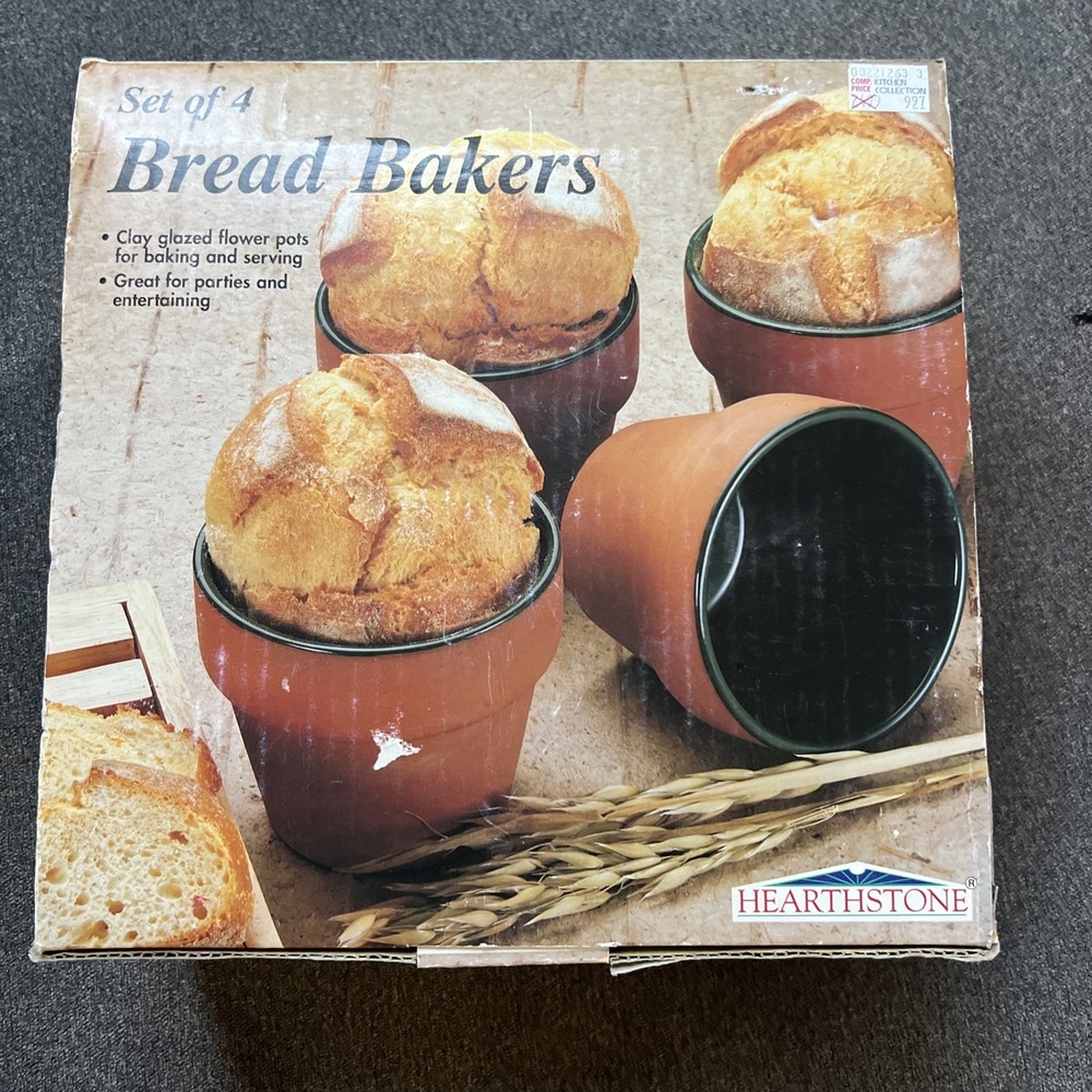 Hearthstone Bread Bakers Set of 4 Terracotta Green Glazed Clay Flower Pots